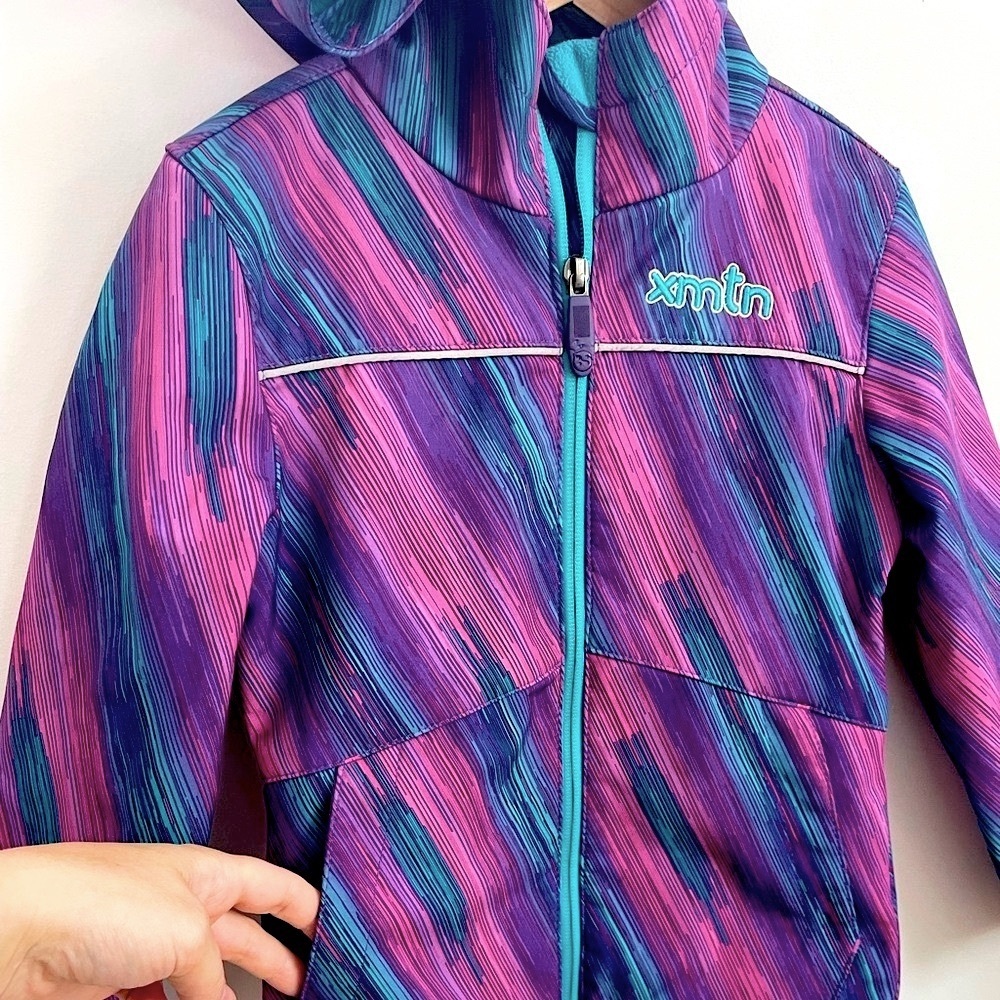 New 4/5 XMTN Soft Shell Coat, Fleece Lining & Hood, Pink Purple Aqua, Pockets